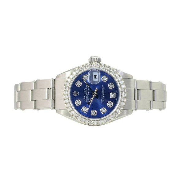 ROLEX DATEJUST LADIES 26 MM BLUE DIAMOND DIAL STAINLESS STEEL OYSTER WATCH 69160 main image 5